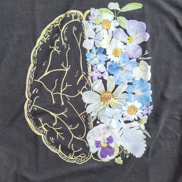 Brain Anatomy T Shirt Medical Mental Health Awareness Pressed Flower Art - Picture 2 of 9